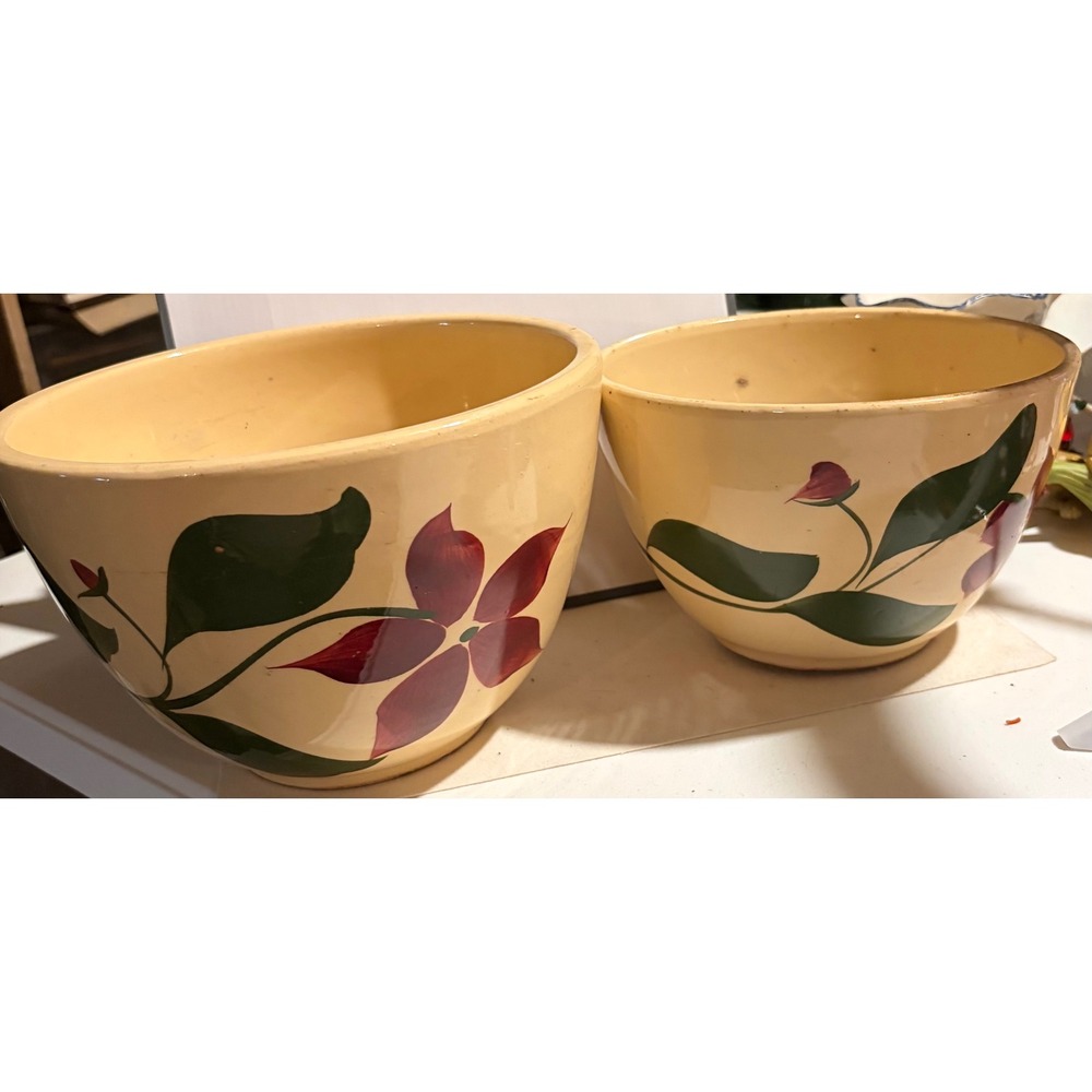 Vintage Watt Pottery Apple Pattern Mixing Bowls Set of 2 USA 63 64 Stoneware